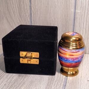 Colorful Brass Keepsake Urn with Black Velvet Box Sunset Ocean For Human Ashes
